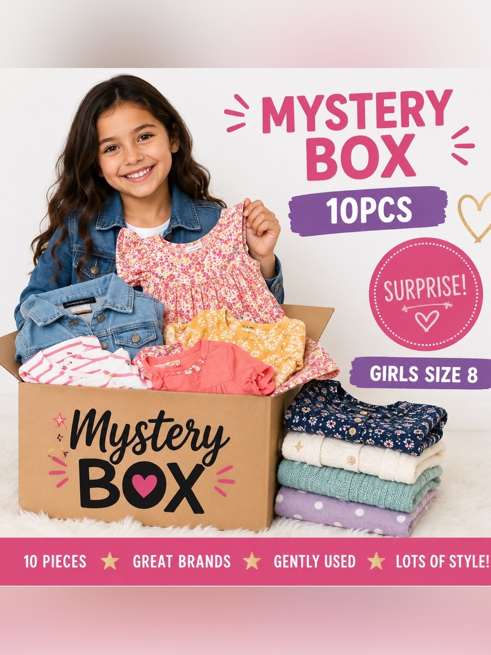 Girls Size 8 Mystery Box Bundle | 10 Surprise Clothing Pieces